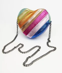 Metallic Rainbow Heart Leatherette Crossbody Bag