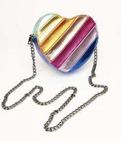 Metallic Rainbow Heart Leatherette Crossbody Bag