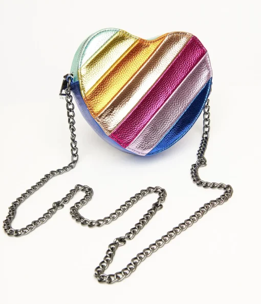 Metallic Rainbow Heart Leatherette Crossbody Bag