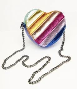 Metallic Rainbow Heart Leatherette Crossbody Bag