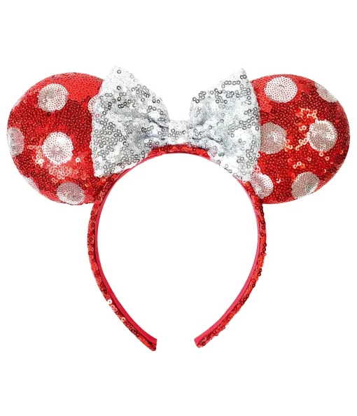Minnie Mouse Red & White Polka Dot Sequin Plush Headband