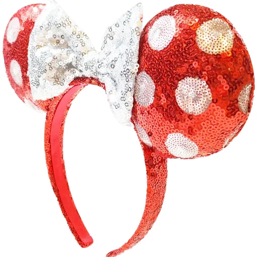 Minnie Mouse Red & White Polka Dot Sequin Plush Headband
