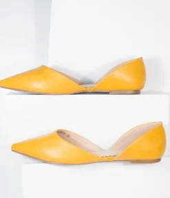 Mustard Leatherette Pointed Toe Flats