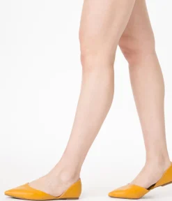 Mustard Leatherette Pointed Toe Flats