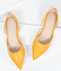 Mustard Leatherette Pointed Toe Flats