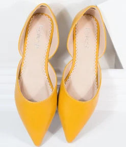 Mustard Leatherette Pointed Toe Flats