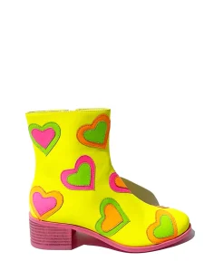 Neon Yellow & Rainbow Heart to Heart Ankle Boot