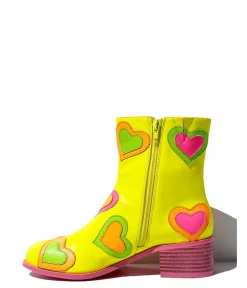 Neon Yellow & Rainbow Heart to Heart Ankle Boot