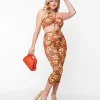 Orange & Yellow Tropical Floral Mimosa Capris