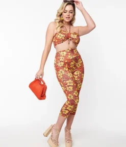 Orange & Yellow Tropical Floral Mimosa Capris