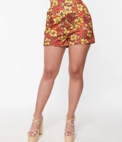 Orange & Yellow Tropical Floral Mimosa Shorts