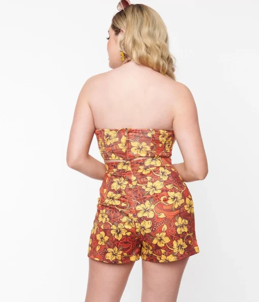 Orange & Yellow Tropical Floral Mimosa Shorts