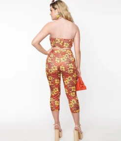 Orange & Yellow Tropical Floral Mimosa Capris