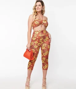 Orange & Yellow Tropical Floral Mimosa Capris