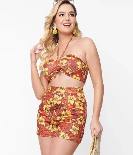 Orange & Yellow Tropical Floral Mimosa Shorts