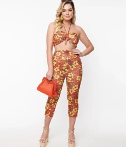 Orange & Yellow Tropical Floral Mimosa Capris