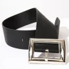 Oversized Silver Buckle Black Chunky Belt