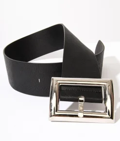Oversized Silver Buckle Black Chunky Belt