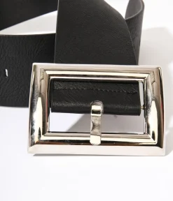 Oversized Silver Buckle Black Chunky Belt