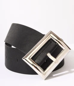 Oversized Silver Buckle Black Chunky Belt