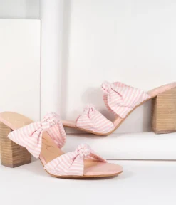 Pink & White Stripe Block Heel Sandal