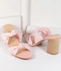 Pink & White Stripe Block Heel Sandal