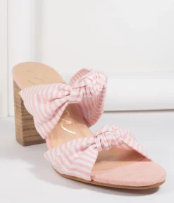 Pink & White Stripe Block Heel Sandal
