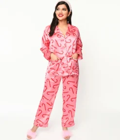 Pink Candy Cane Satin Pajama Set