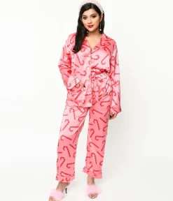 Pink Candy Cane Satin Pajama Set
