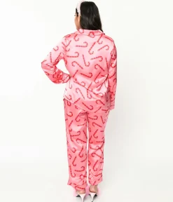 Pink Candy Cane Satin Pajama Set