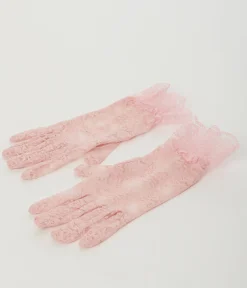 Pink Lace Ruffle Gloves