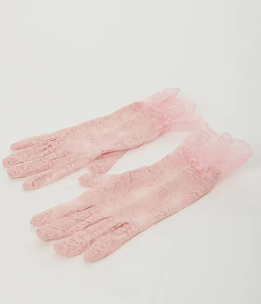 Pink Lace Ruffle Gloves