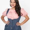 Pink Textured Floral Puff Sleeve Blouse