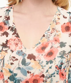 Pink Tropical Flower Chiffon Midi Dress