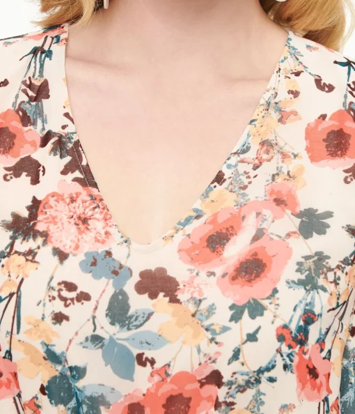 Pink Tropical Flower Chiffon Midi Dress
