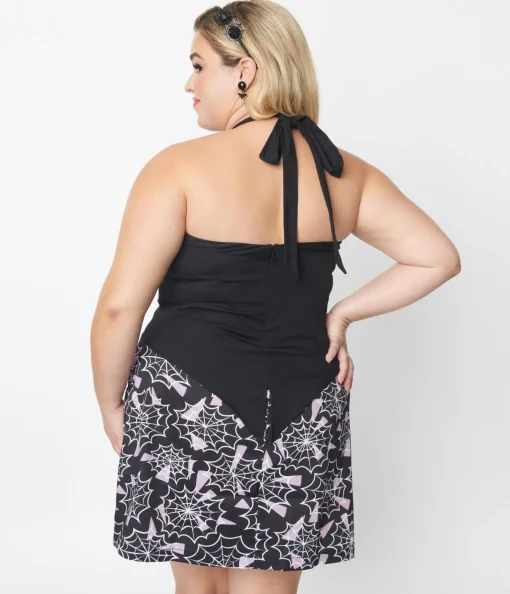 Plus Size Black Bat Halter Crop Top