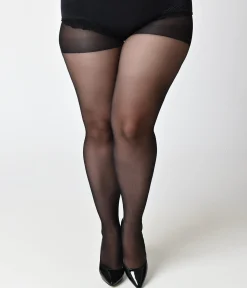 Plus Size Black Sheer Backseam Pantyhose