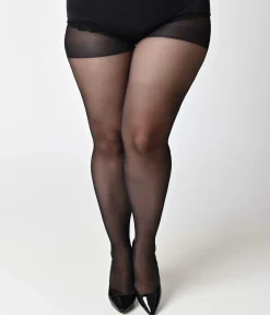 Plus Size Black Sheer Backseam Pantyhose