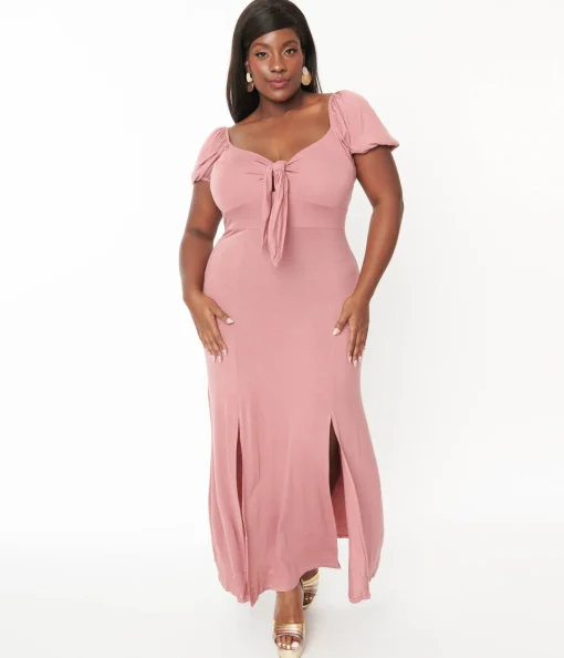 Plus Size Dusty Pink Off She Shoulder Maxi Dress
