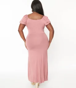 Plus Size Dusty Pink Off She Shoulder Maxi Dress