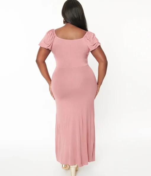 Plus Size Dusty Pink Off She Shoulder Maxi Dress