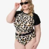 Plus Size Leopard Print Belted Swim Bottom
