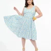 Plus Size 1950s Blue & Daisy Print Cotton Selda Swing Dress