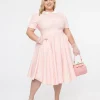 Plus Size 1950s Pink & White Striped Brielle Swing Dress