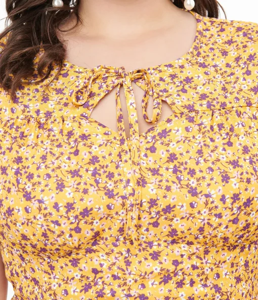 Plus Size 1950s Yellow & Purple Floral Capelet Swing Dress