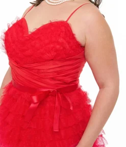 Preorder-Unique Vintage Plus Size 1950s Red & Pink Ombre Tulle Cupcake Swing Dress