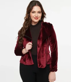 Pretty Attitude Clothing Burgundy Velvet You Could Be Mine Moto Jacket