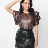 Purple Metallic Ruffle Top