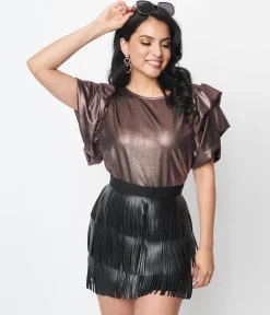 Purple Metallic Ruffle Top