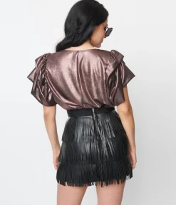 Purple Metallic Ruffle Top
